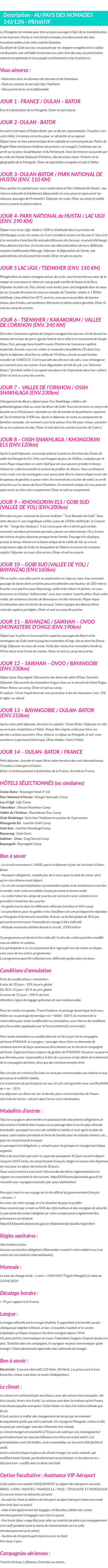 Détails du séjour