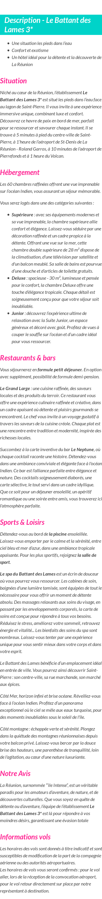 Détails du séjour