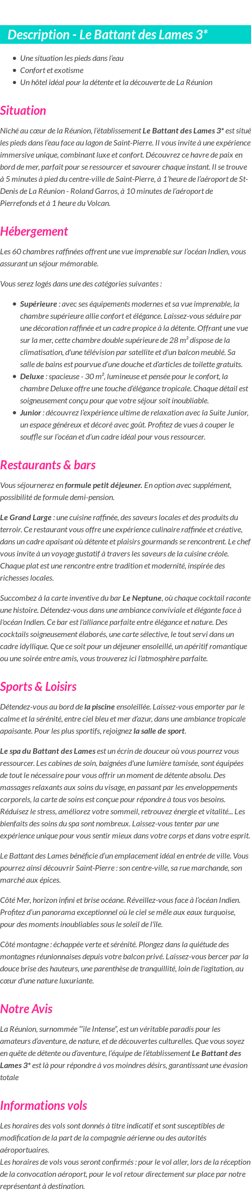 Détails du séjour