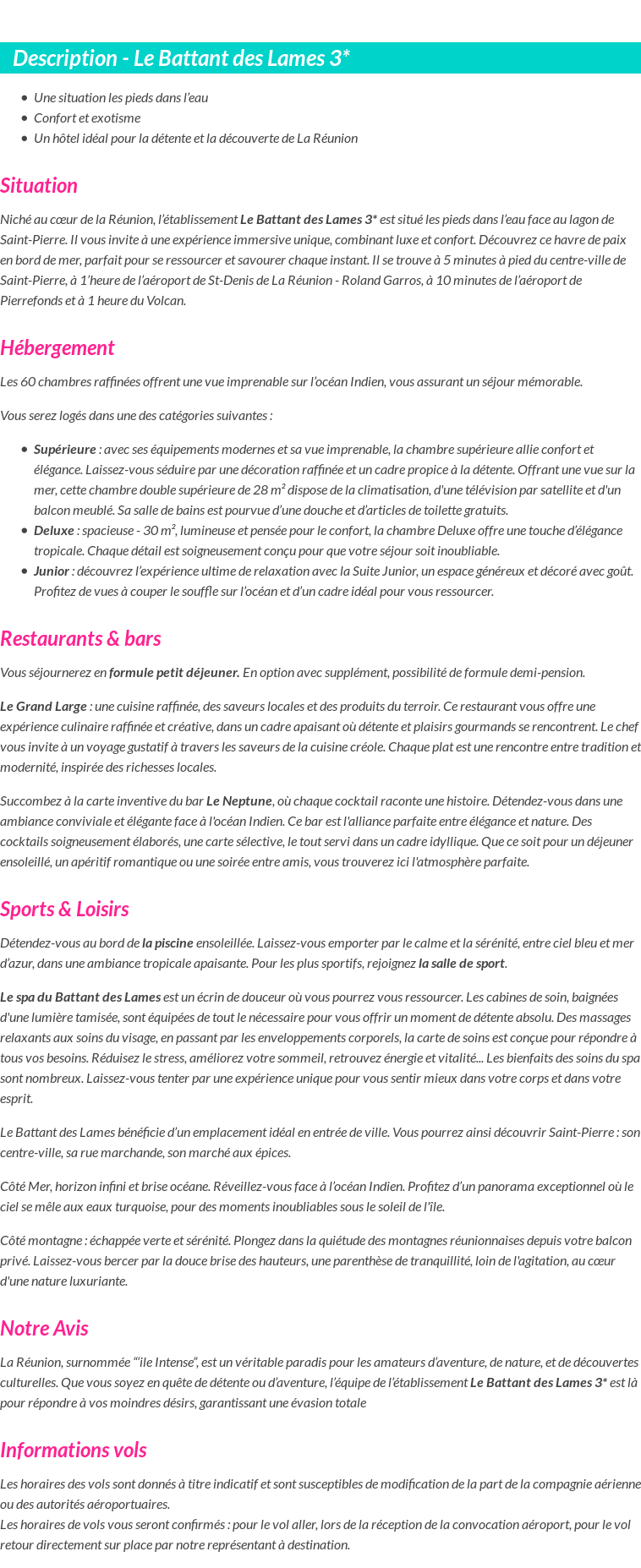Détails du séjour