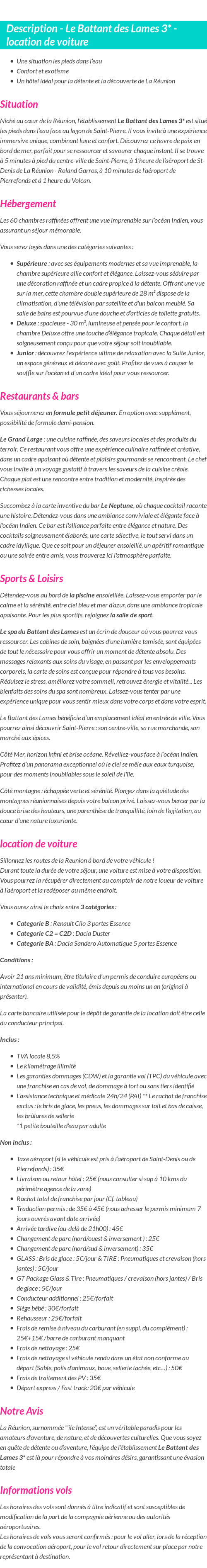 Détails du séjour