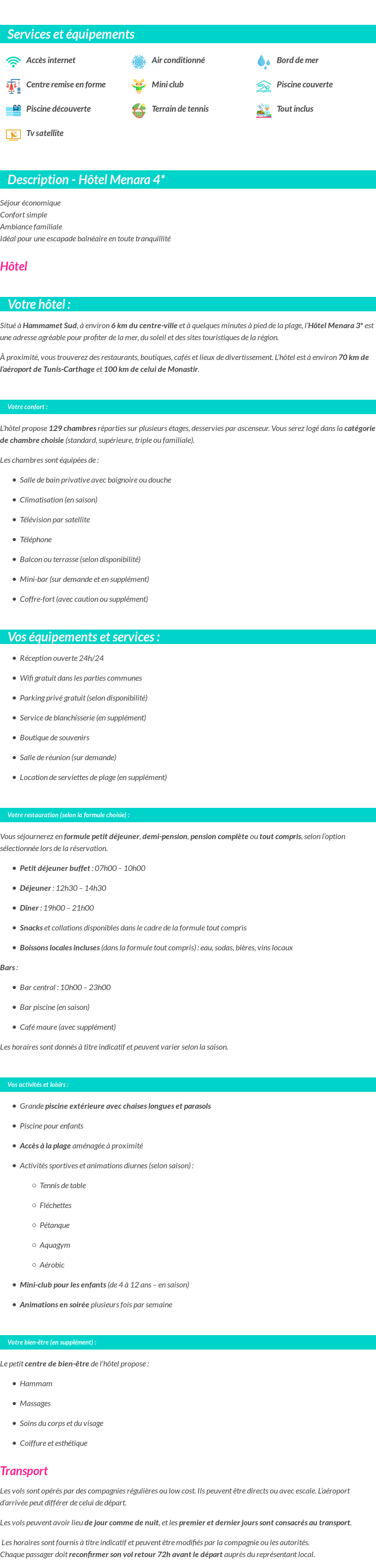 Détails du séjour