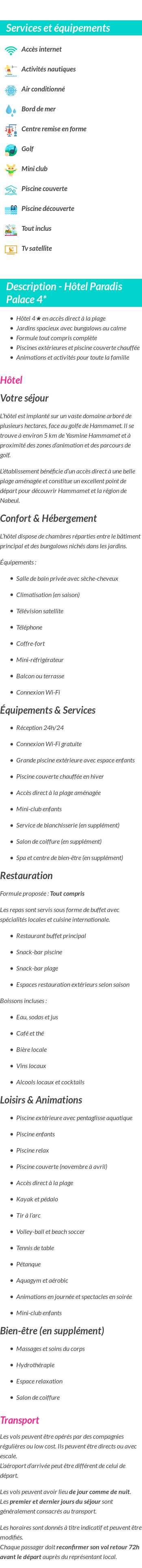 Détails du séjour