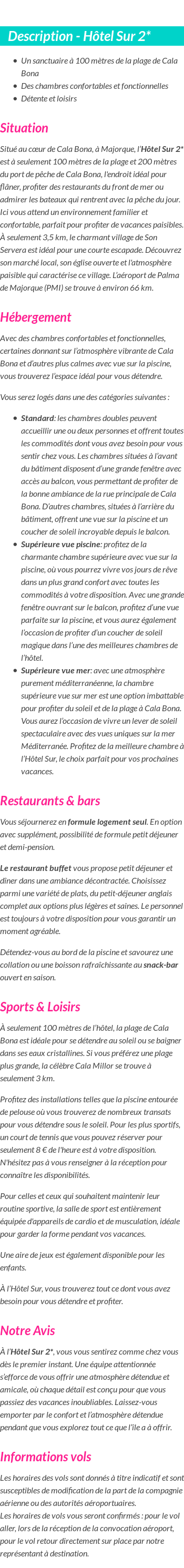 Détails du séjour