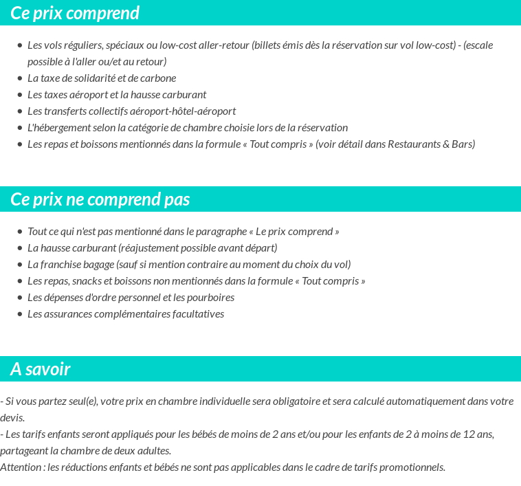 Conditions tarifaires