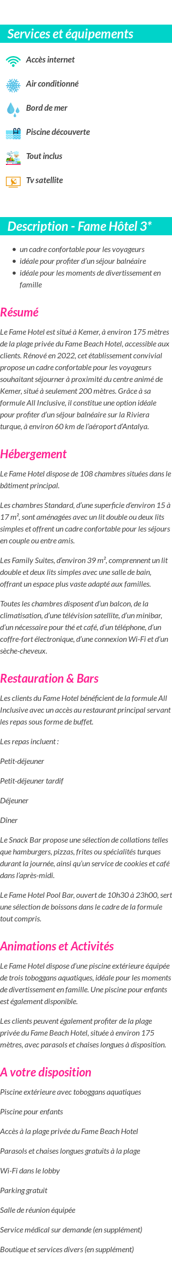 Détails du séjour