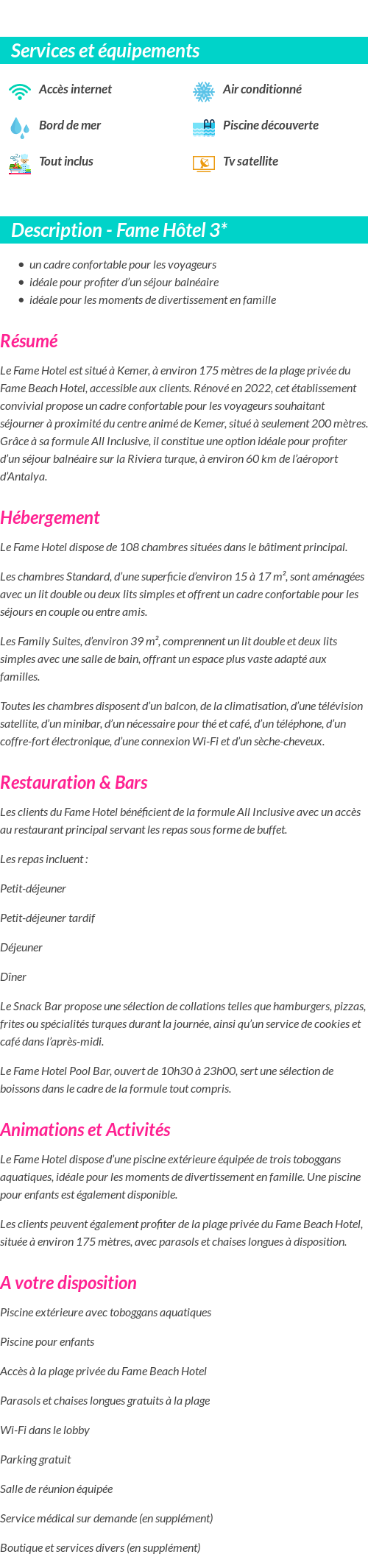 Détails du séjour