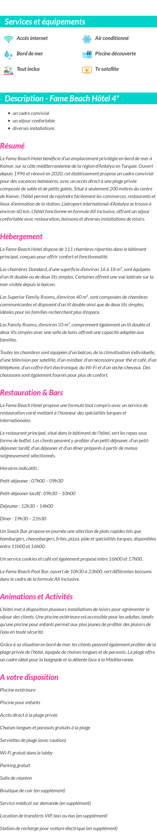 Détails du séjour