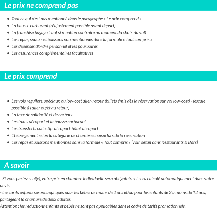 Conditions tarifaires