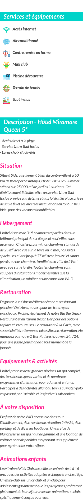 Détails du séjour