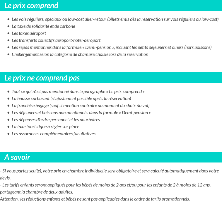 Conditions tarifaires