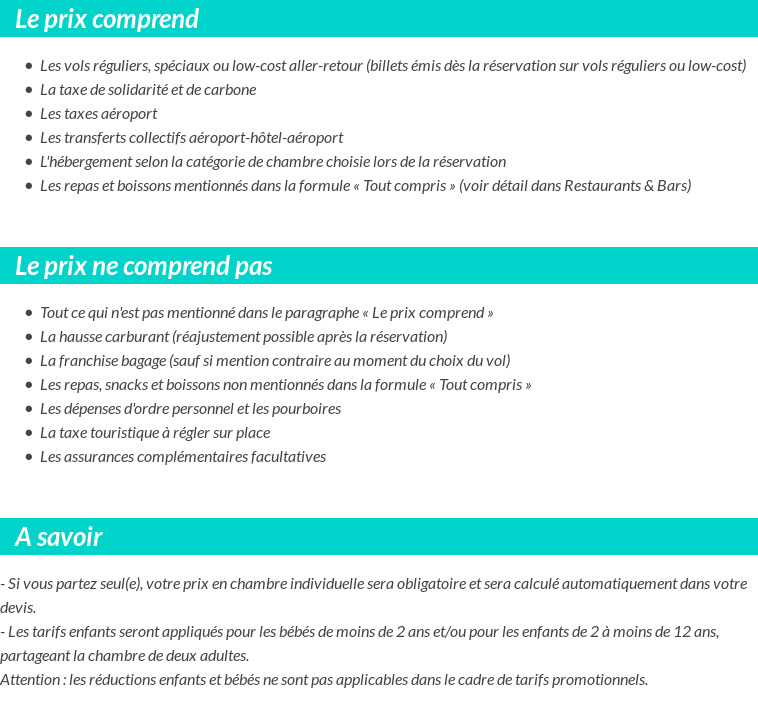 Conditions tarifaires