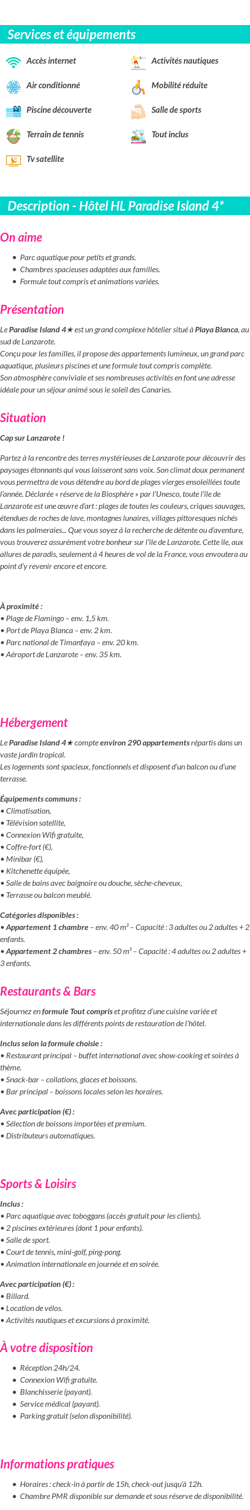 Détails du séjour