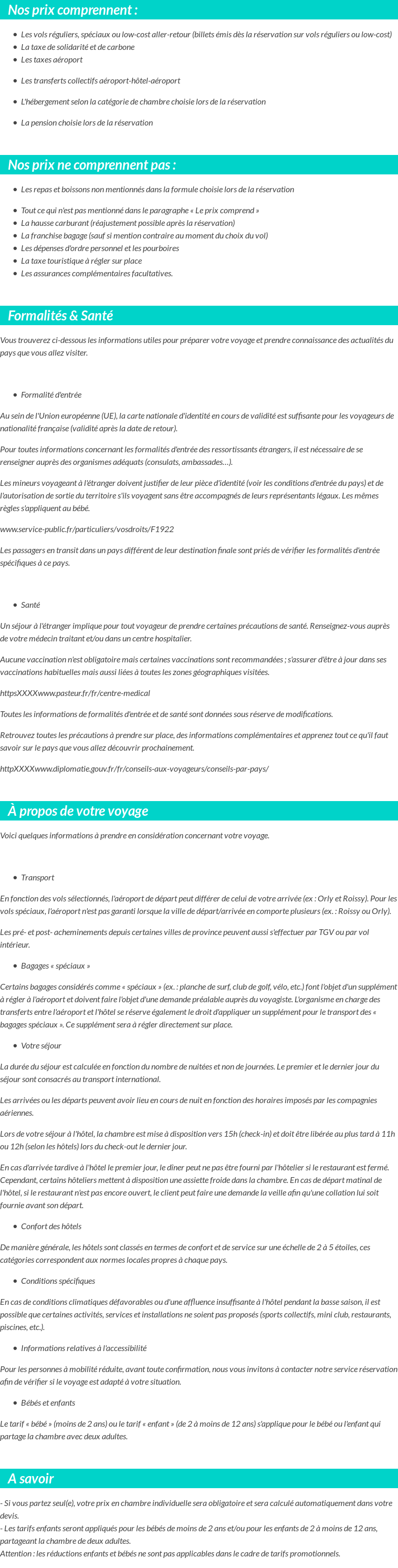 Conditions tarifaires