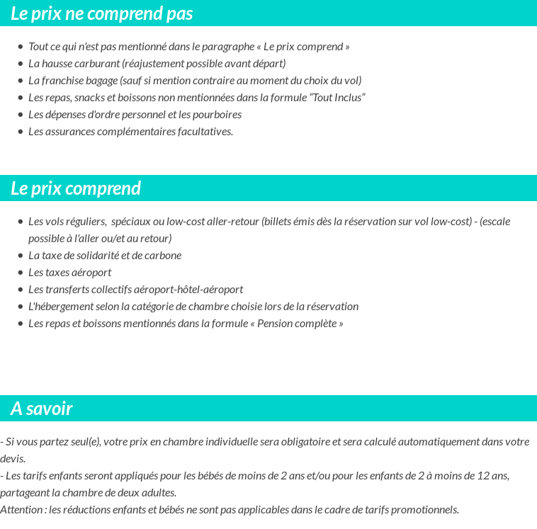 Conditions tarifaires