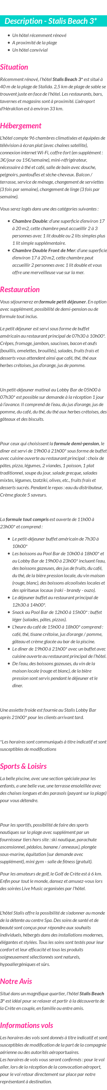 Détails du séjour