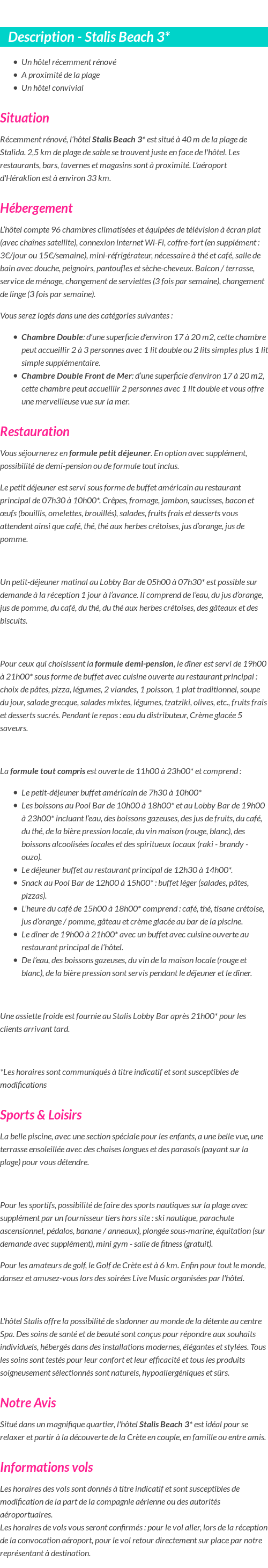 Détails du séjour
