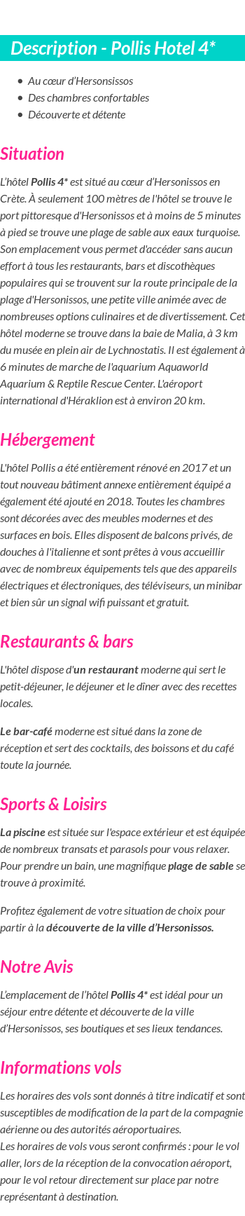 Détails du séjour