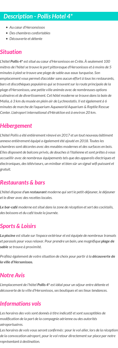 Détails du séjour