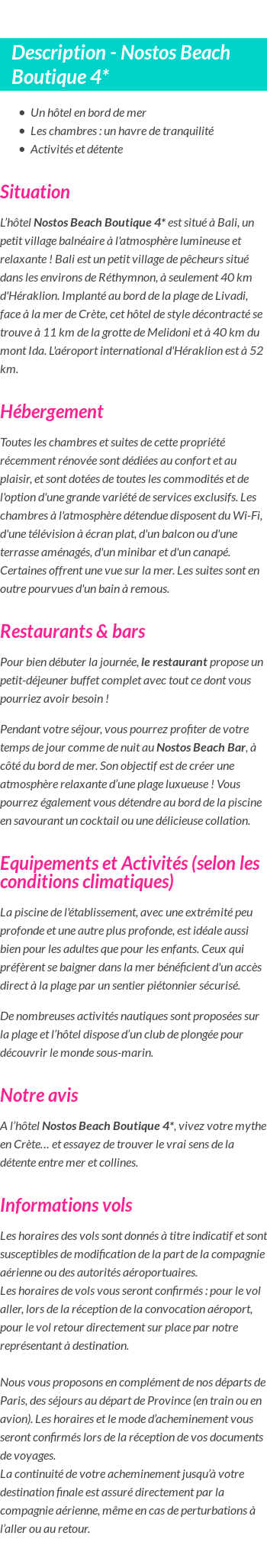 Détails du séjour