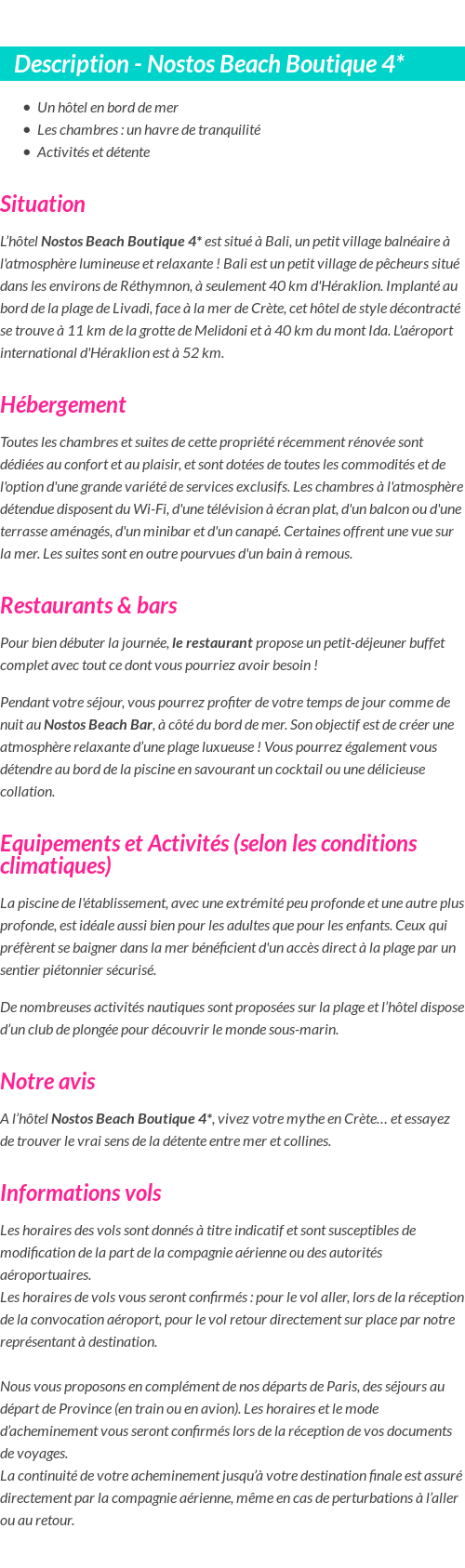 Détails du séjour