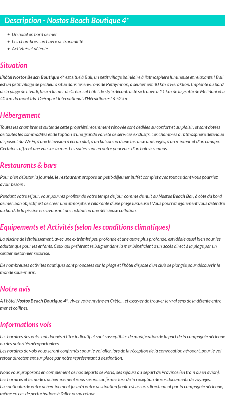 Détails du séjour