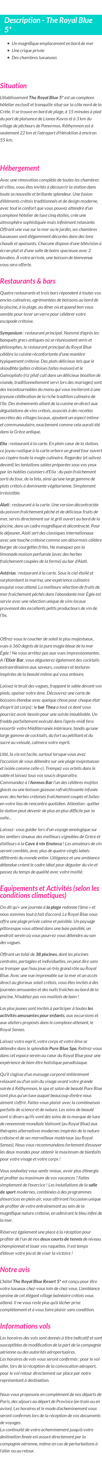 Détails du séjour