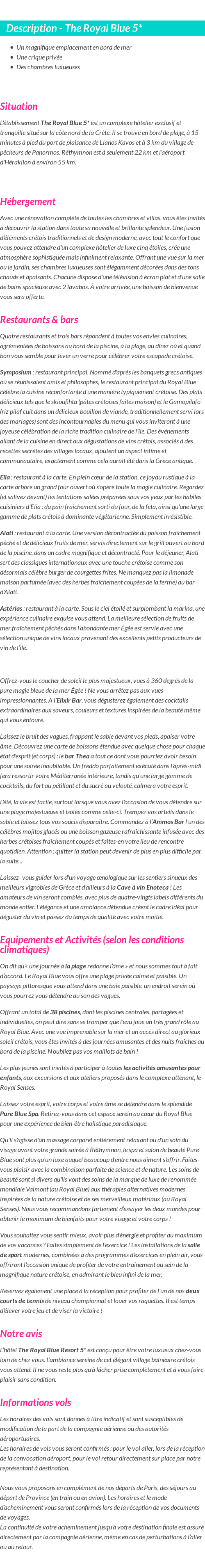 Détails du séjour