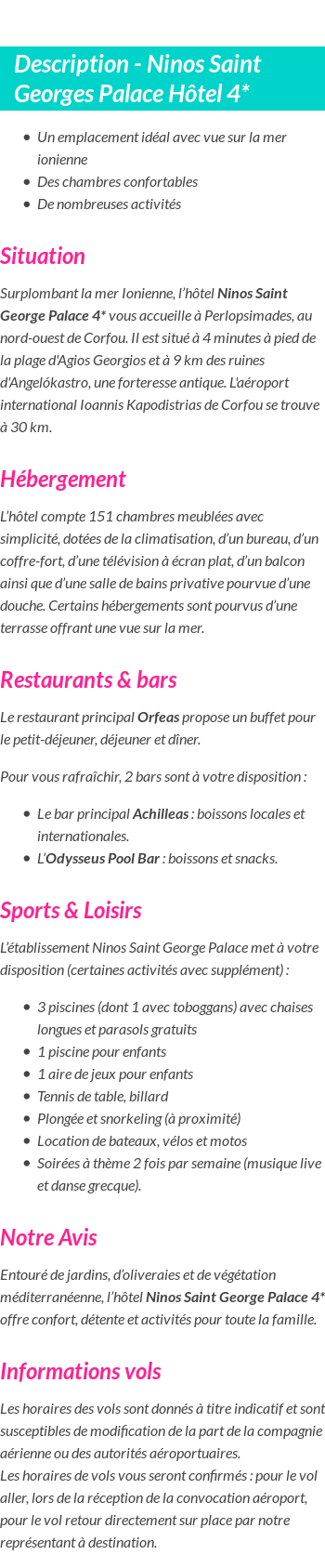 Détails du séjour