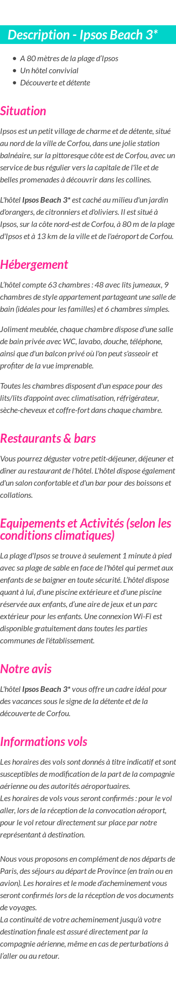 Détails du séjour