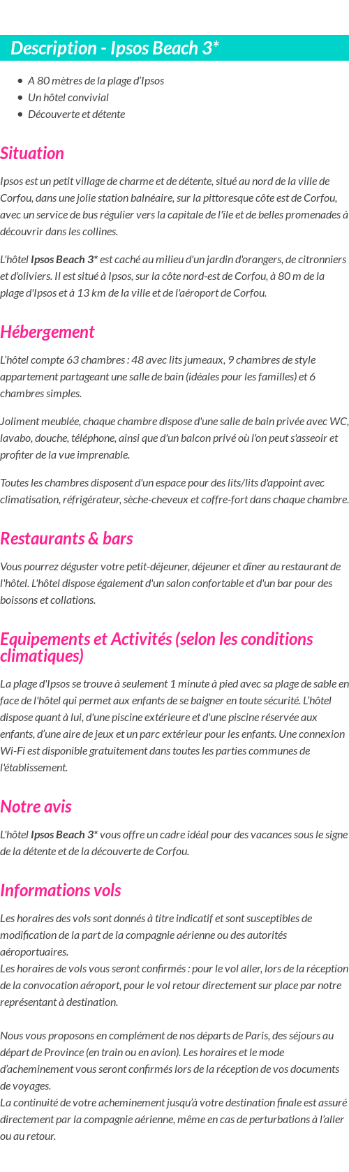 Détails du séjour