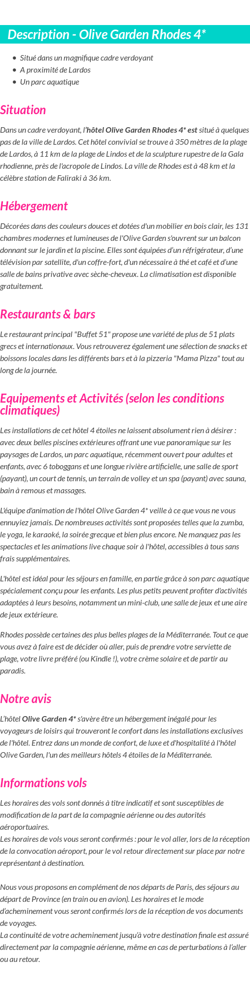Détails du séjour