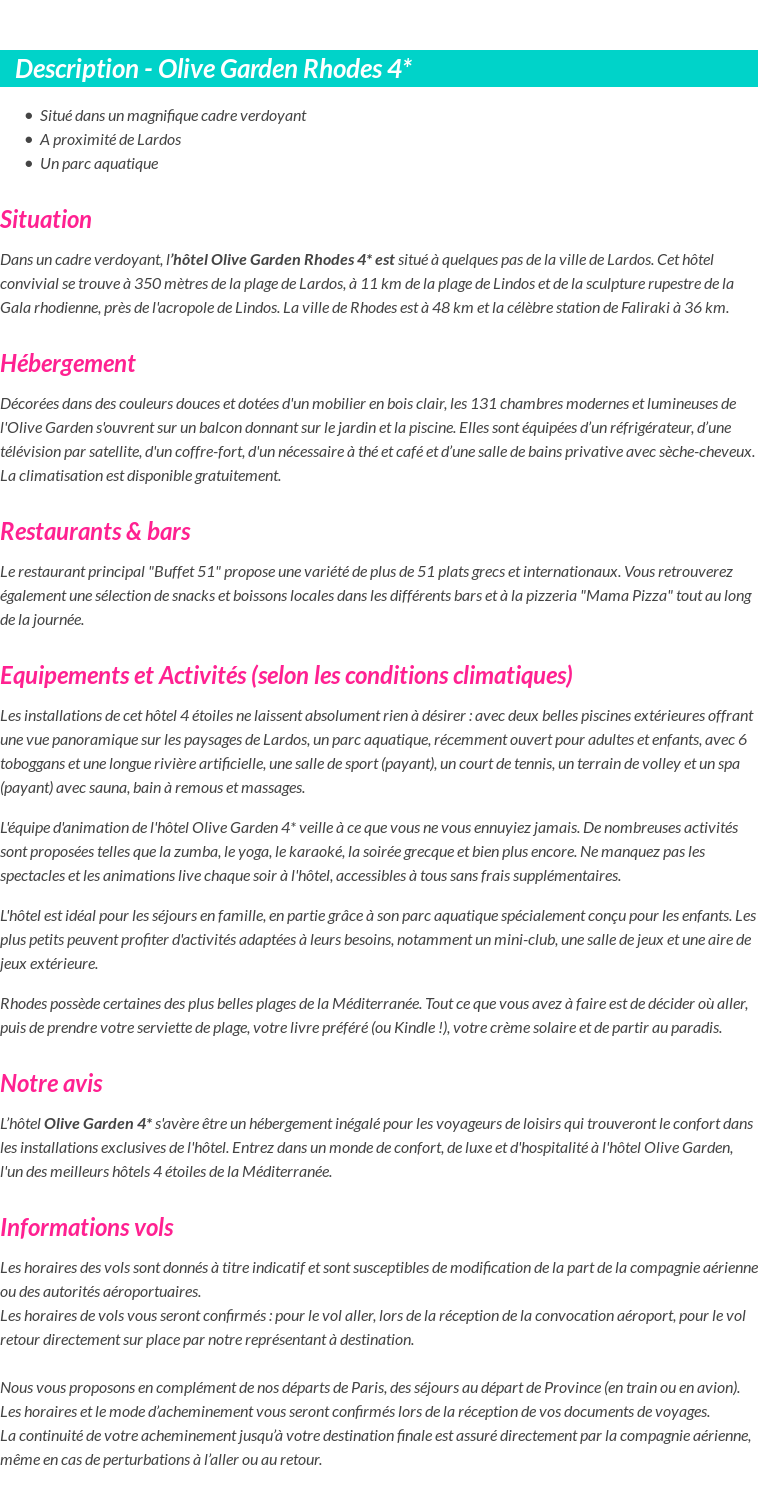 Détails du séjour