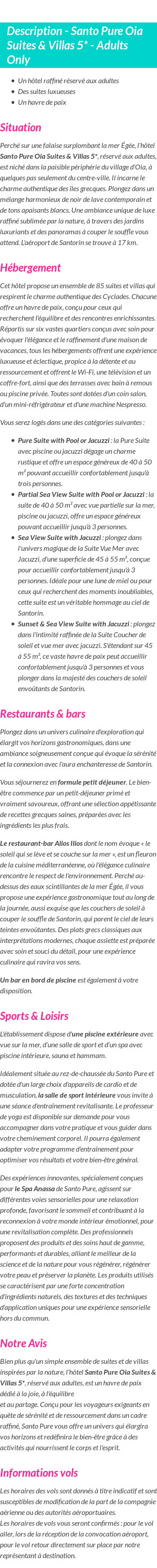 Détails du séjour