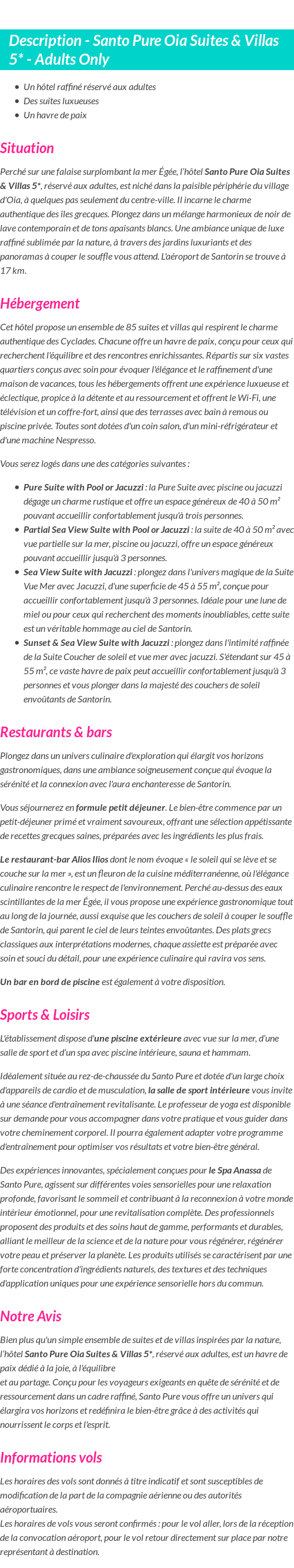 Détails du séjour