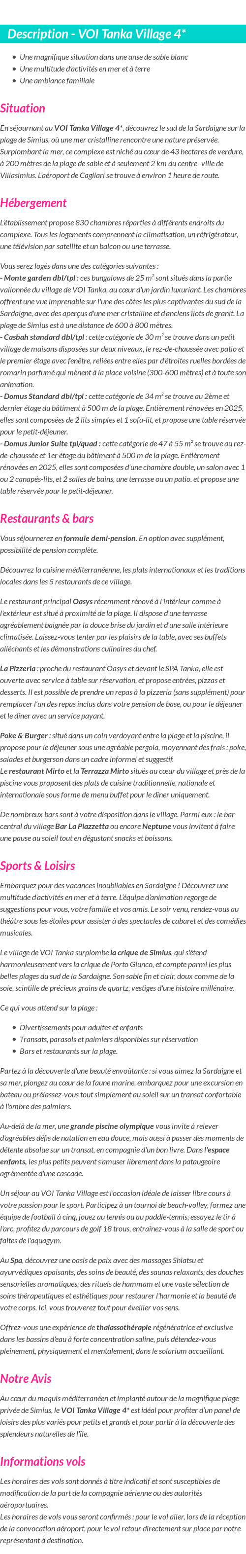 Détails du séjour