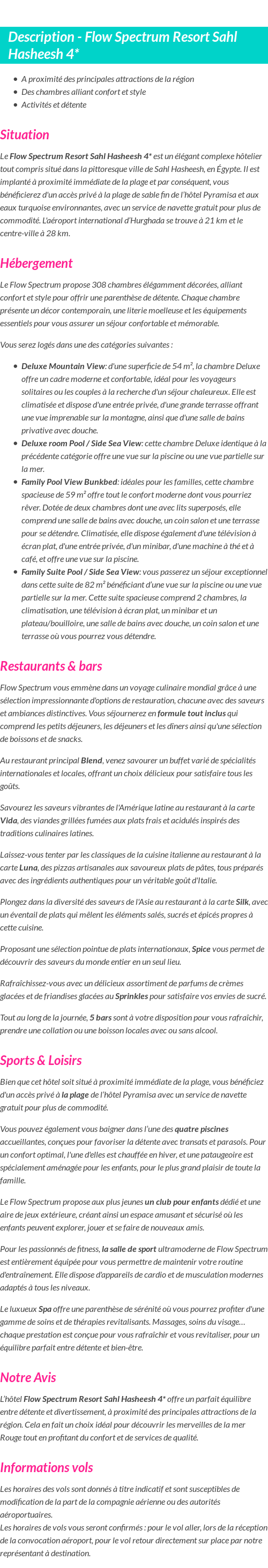 Détails du séjour