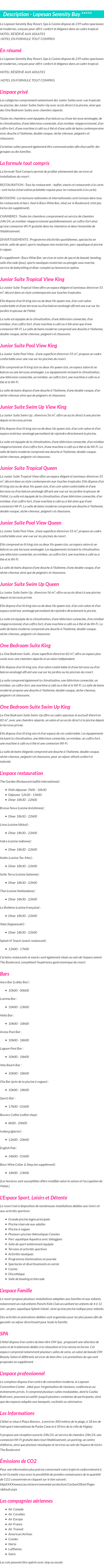 Détails du séjour