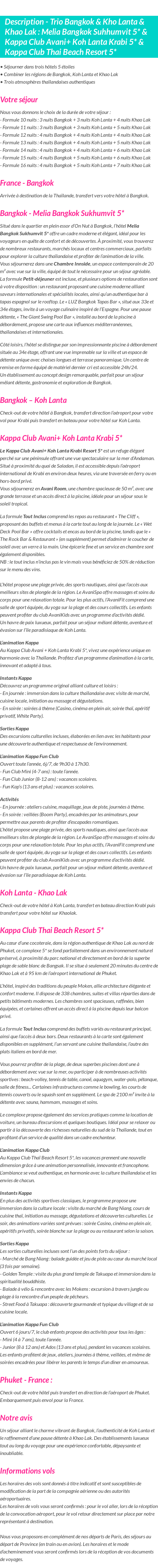 Détails du séjour