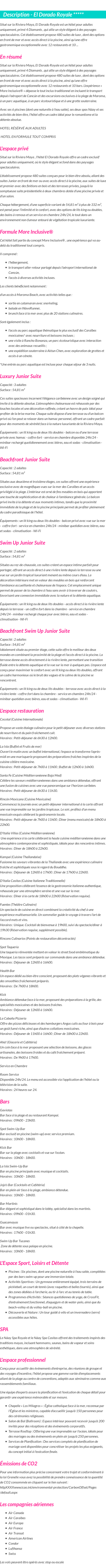 Détails du séjour