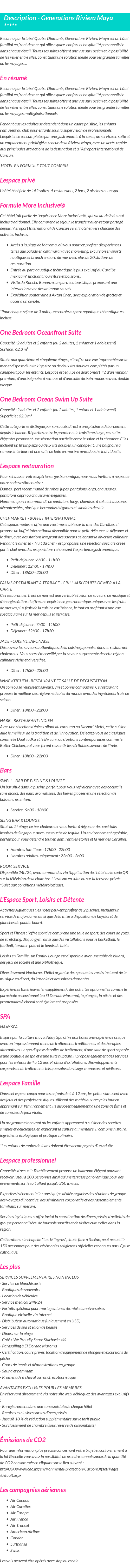 Détails du séjour