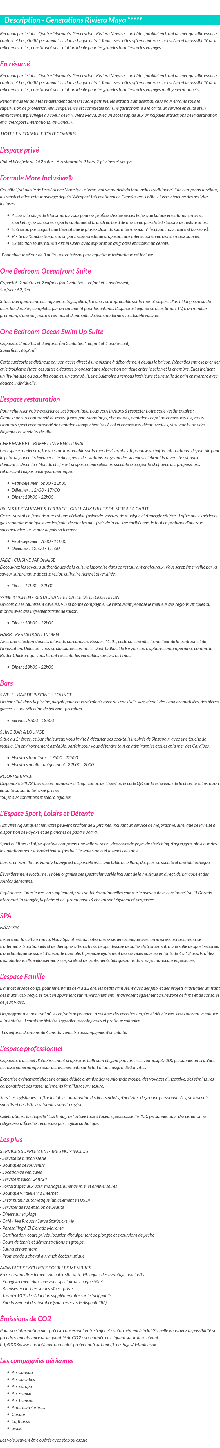 Détails du séjour