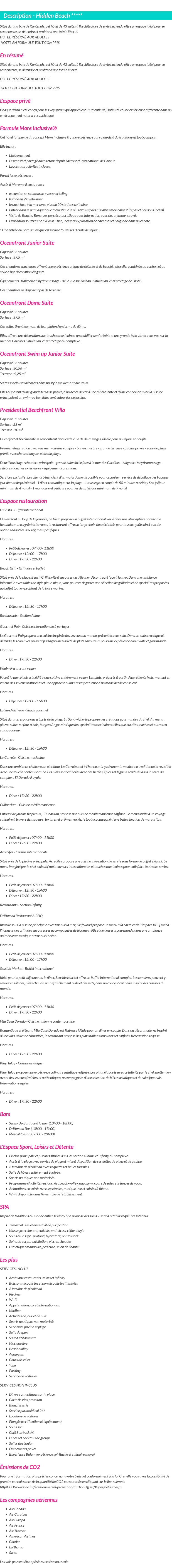 Détails du séjour