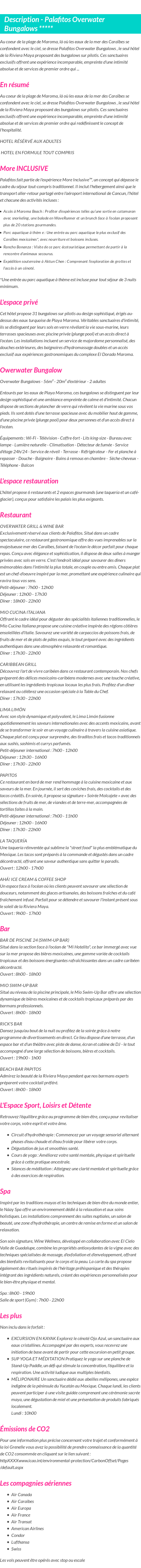 Détails du séjour