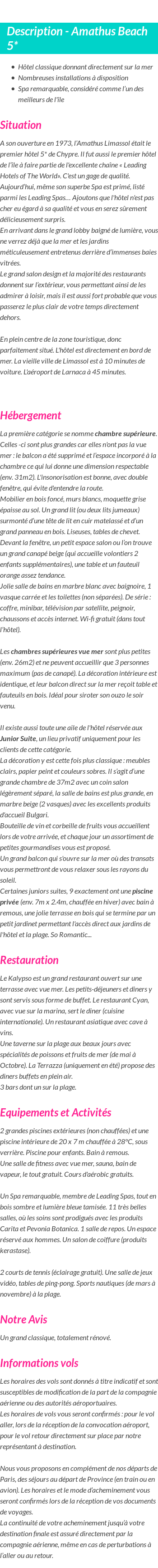 Détails du séjour