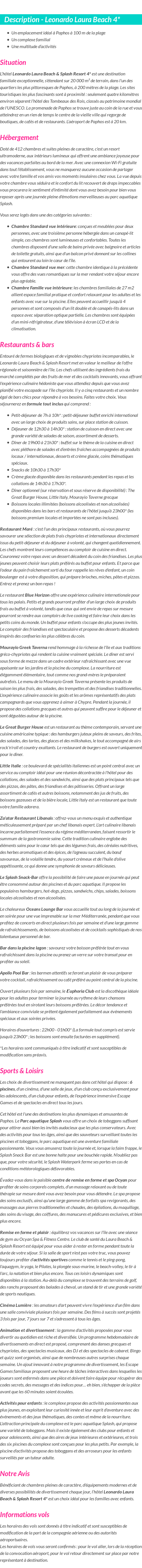 Détails du séjour