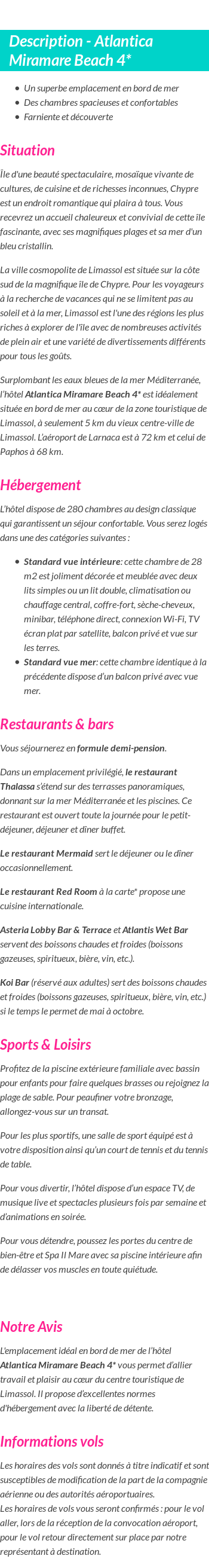 Détails du séjour