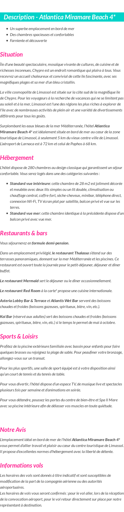Détails du séjour