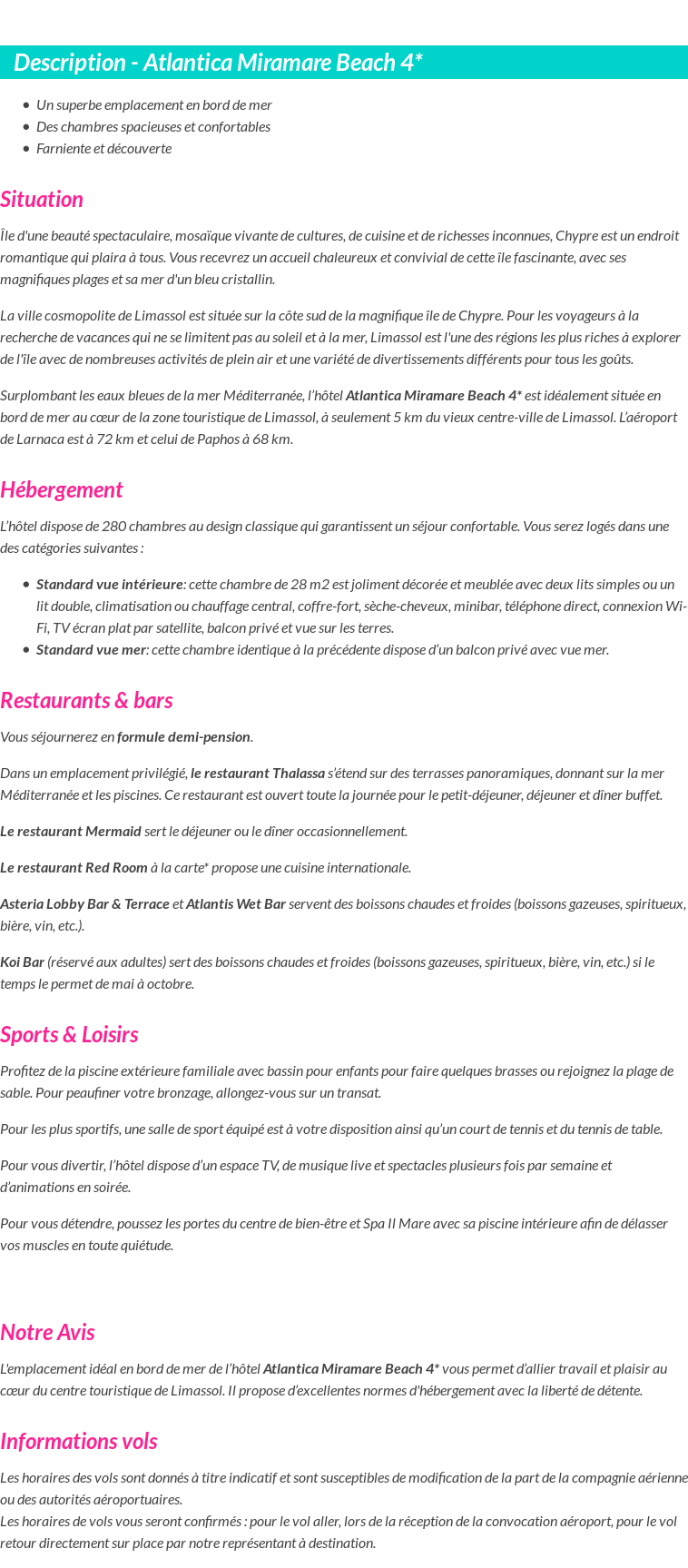 Détails du séjour