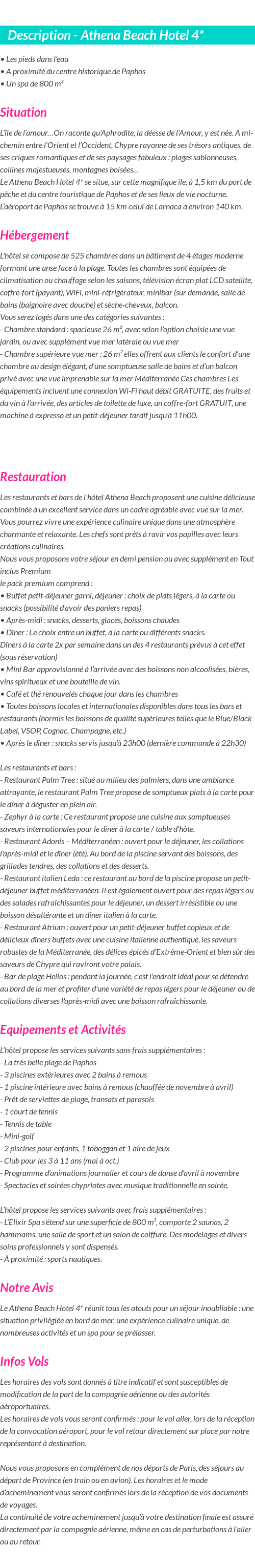 Détails du séjour